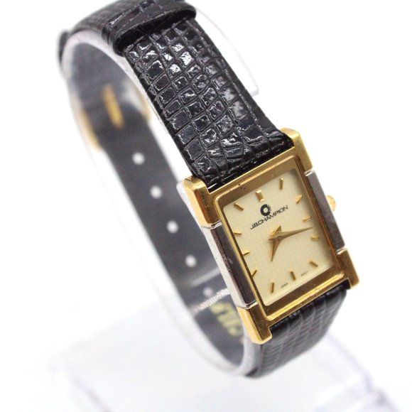 J.B Champion Watch Womens Gold Tone Stainless Steel Classic Black Leather Band - Picture 1 of 8